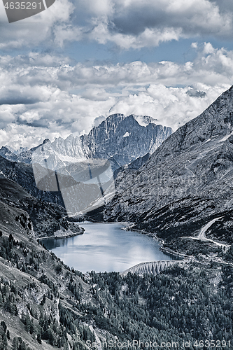 Image of Fedaia lake in Dolomites