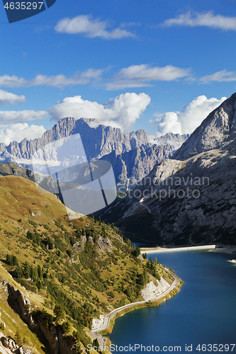 Image of Fedaia lake in Dolomites