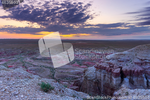 Image of Tsagaan suvarga White stupa at sunrise