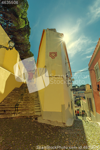 Image of Stairs on small street in Alfama Lisbon