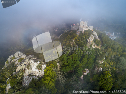 Image of Moorish Castle in fog Portugal