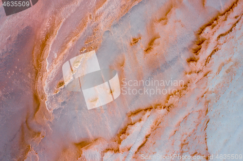 Image of Aerial top view of pink lake in Crimea