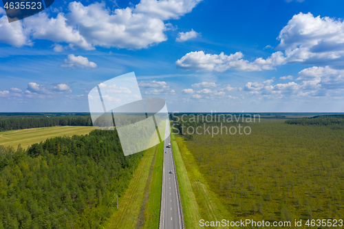 Image of Aerial top view on country road