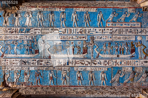 Image of Hieroglyphic carvings in ancient egyptian temple