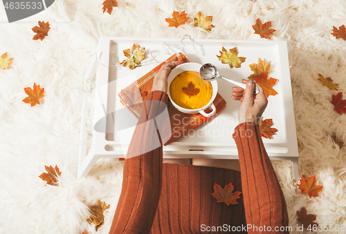 Image of Spiced pumpkin soup in the fall