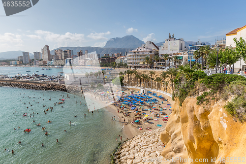 Image of Aerial view of Benidorm city on Costa Blanca in Spain with skyscrapers