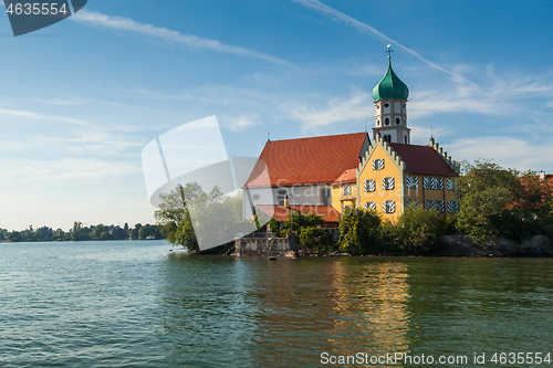 Image of Historical church and castle in Wasserburg, Lake Constance (Bodensee) in Germany