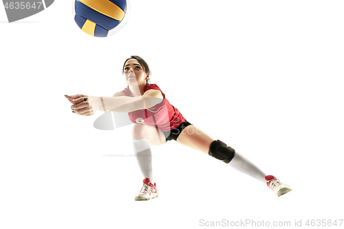 Image of Female professional volleyball player isolated on white