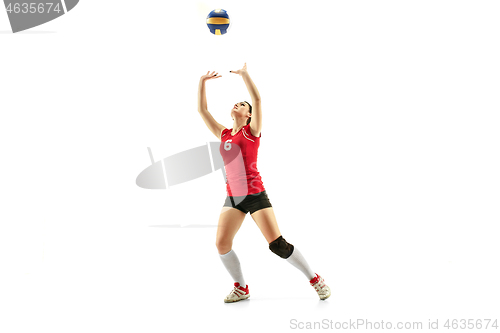 Image of Female professional volleyball player isolated on white