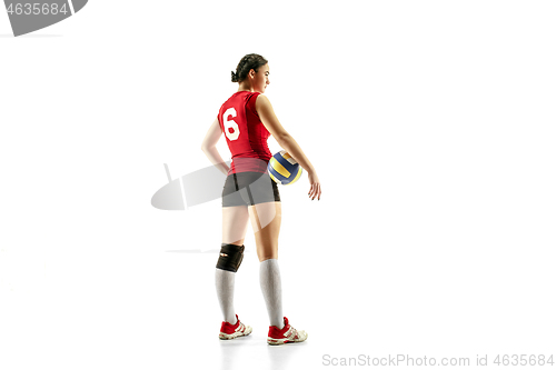 Image of Female professional volleyball player isolated on white