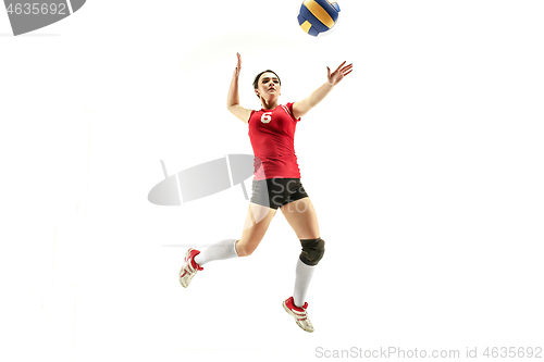 Image of Female professional volleyball player isolated on white