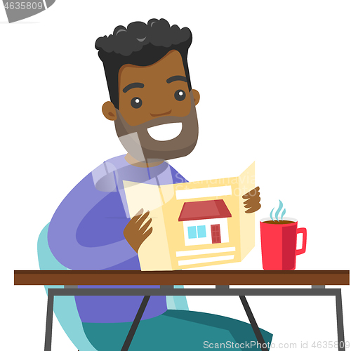 Image of Young african man reading real estate advertising.