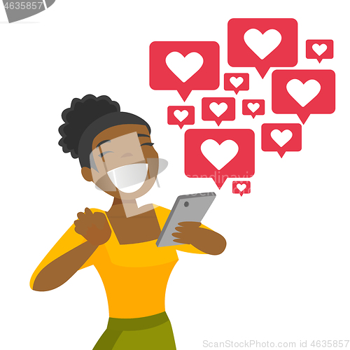 Image of African-american woman getting social media likes.