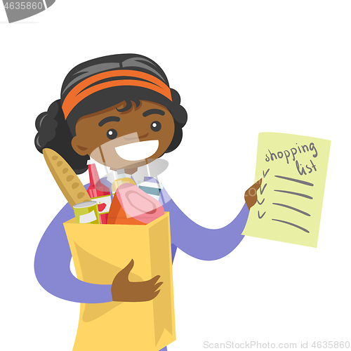 Image of Woman checking shopping list in the grocery store.