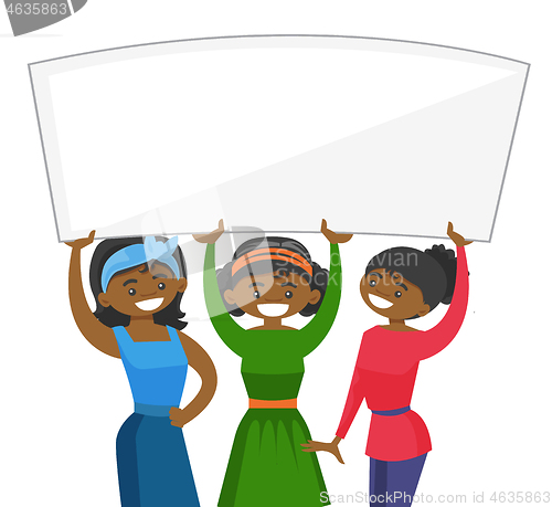 Image of Group of young women holding white blank board.
