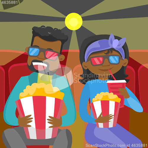 Image of Young african friends in 3d glasses watching movie