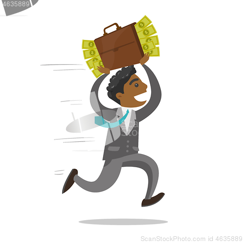 Image of Businessman running with briefcase full of money.