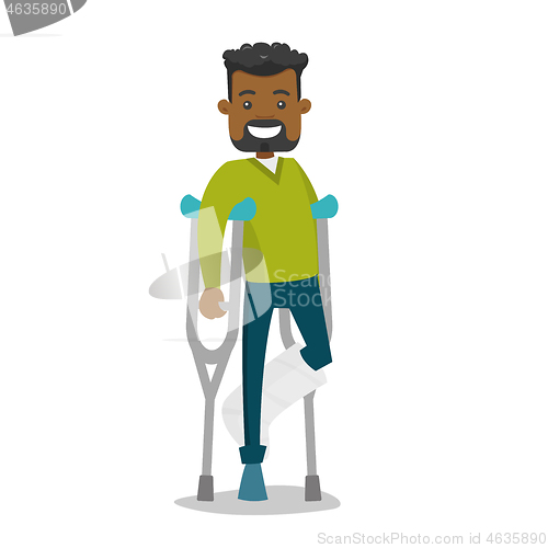 Image of African-american man with broken leg and crutches.