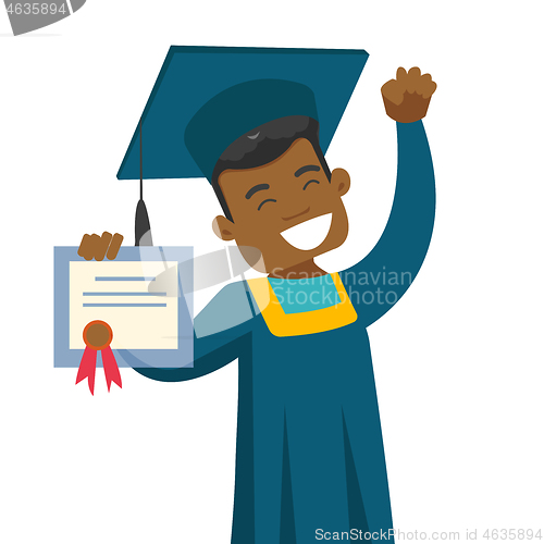 Image of African-american graduate showing diploma.