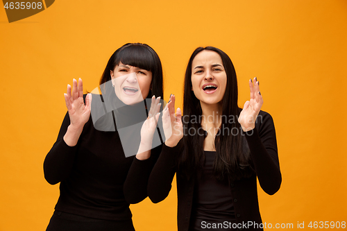 Image of A portrait of a surprised mother and daughter