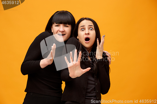 Image of A portrait of a scared mother and daughter