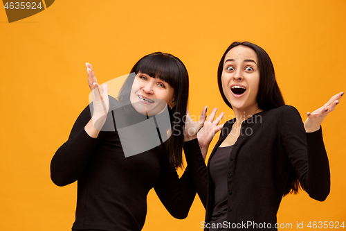 Image of A portrait of a surprised mother and daughter