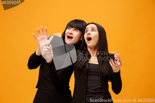 Image of A portrait of a scared mother and daughter