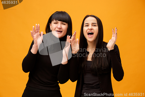 Image of A portrait of a surprised mother and daughter