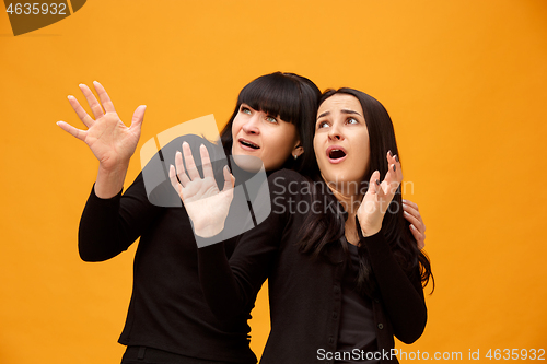 Image of A portrait of a scared mother and daughter