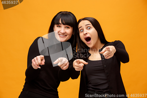 Image of A portrait of a surprised mother and daughter