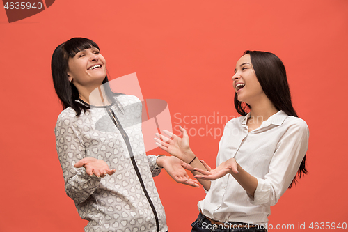 Image of A portrait of a surprised mother and daughter