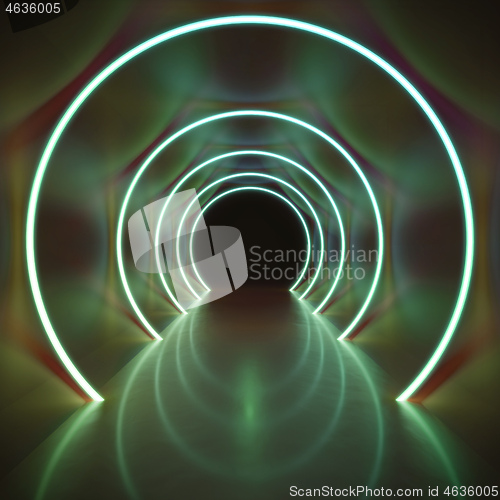Image of neon light circles tunnel background
