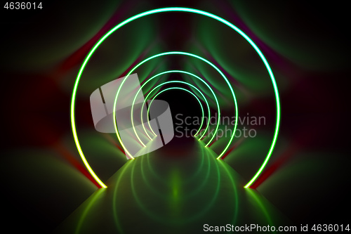 Image of neon light circles tunnel background