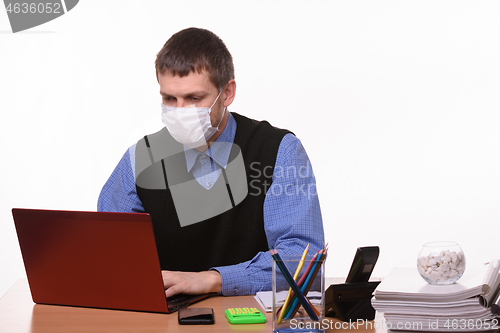 Image of Office clerk working in computer isolated on white background