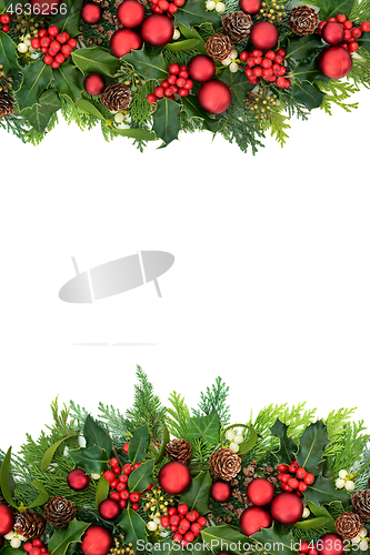 Image of Christmas Border with Baubles and Winter Greenery