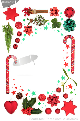 Image of Christmas Decorative Border with Stars Baubles and Flora