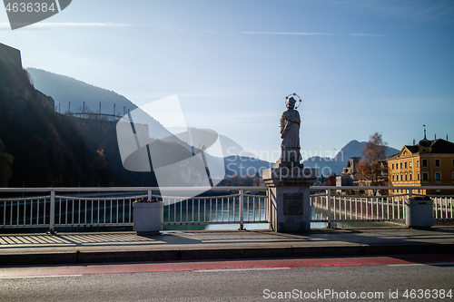 Image of Historic sightseengs in Kufstein monument on the bridge Johannes Nepomuk, Austria.