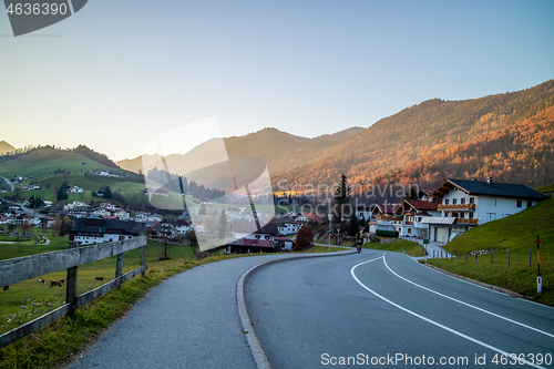 Image of Landscape with road through the traditional country in Austria.