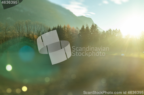 Image of Blurred natural landscape in the sunny light in autumn day, Austria.
