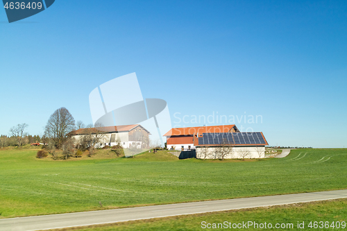 Image of Farming land with buildings on a green fields and areas, Austria.