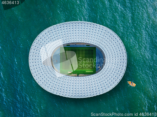 Image of Building of football stadium on a blue sea background.