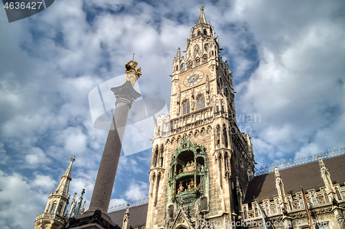 Image of Marian column and The New Town Hall on the Marienplatz Munich, Germany.
