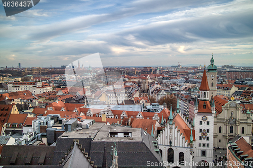 Image of Panoramic urban landscape above historical part of Munich, Germany.