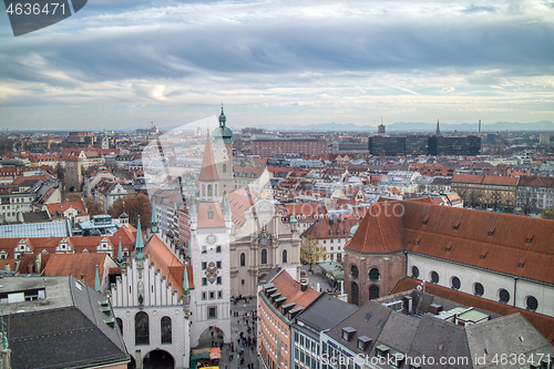 Image of Townscape panoramic view above historical part of Munich, Germany.