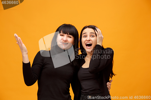 Image of A portrait of a surprised mother and daughter