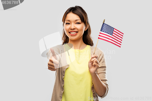 Image of happy asian woman with american flag