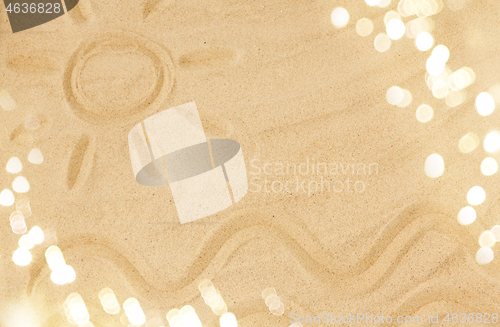Image of picture of sun and sea in sand on summer beach