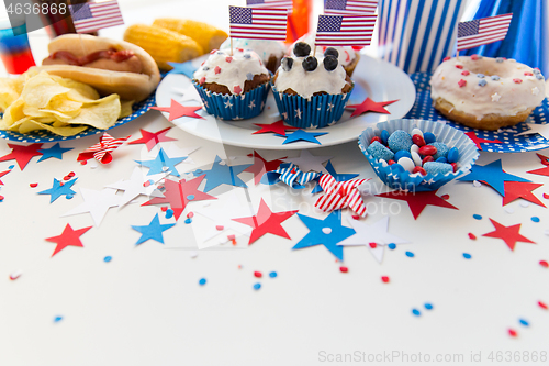 Image of food and drinks on american independence day party