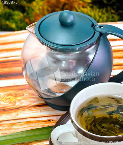 Image of Green Tea Break Means Refreshing Refreshed And Breaktime 