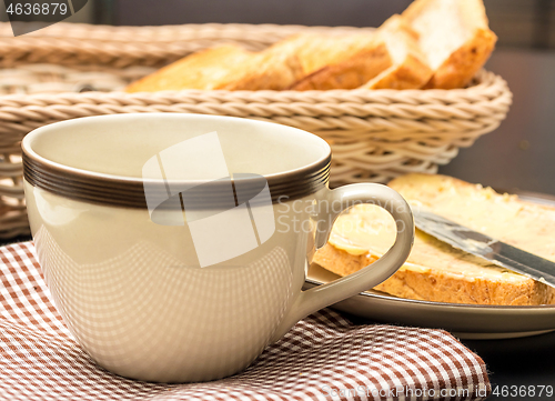 Image of Breakfast Black Coffee Indicates Meal Time And Bread 